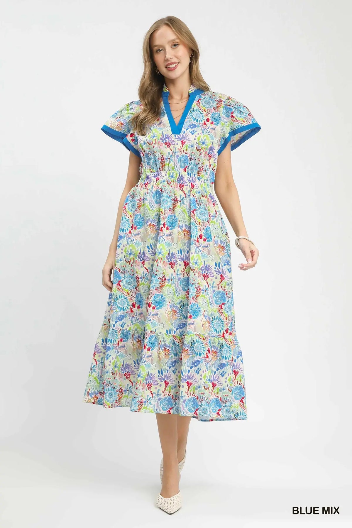 Aria Abstract Contrast Trim Midi Dress