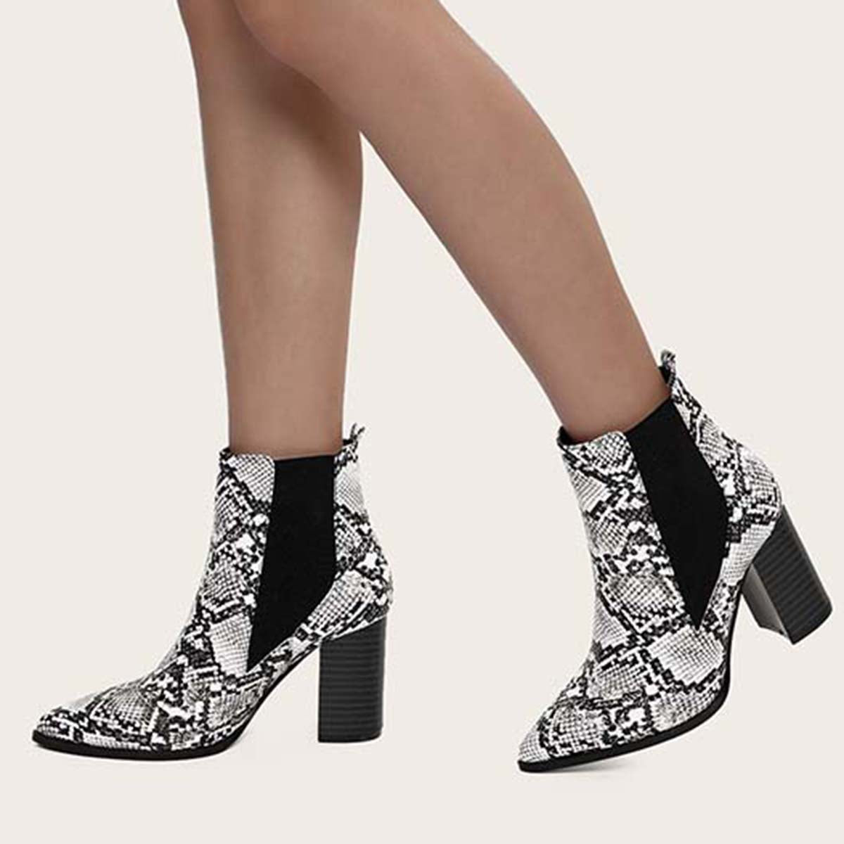 Chunky Heel Chelsea Booties Pointy Toe Western Ankle Boots