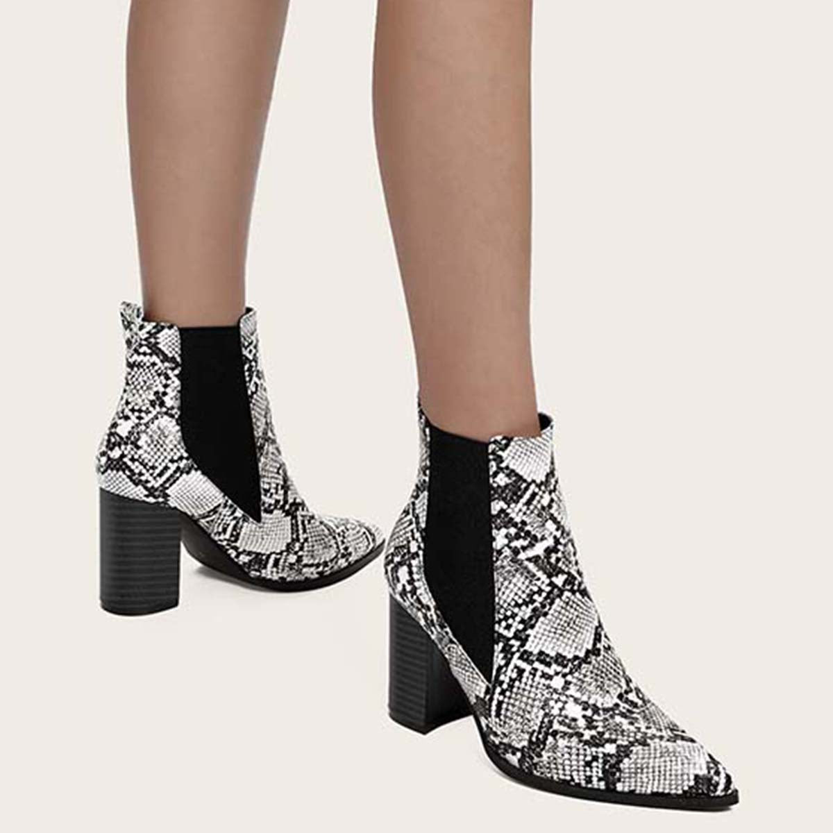 Chunky Heel Chelsea Booties Pointy Toe Western Ankle Boots