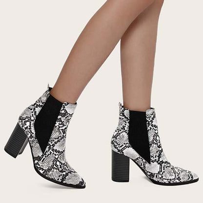 Chunky Heel Chelsea Booties Pointy Toe Western Ankle Boots