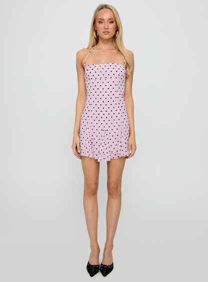 Delamere Mini Dress Pink / Black Polka Dot