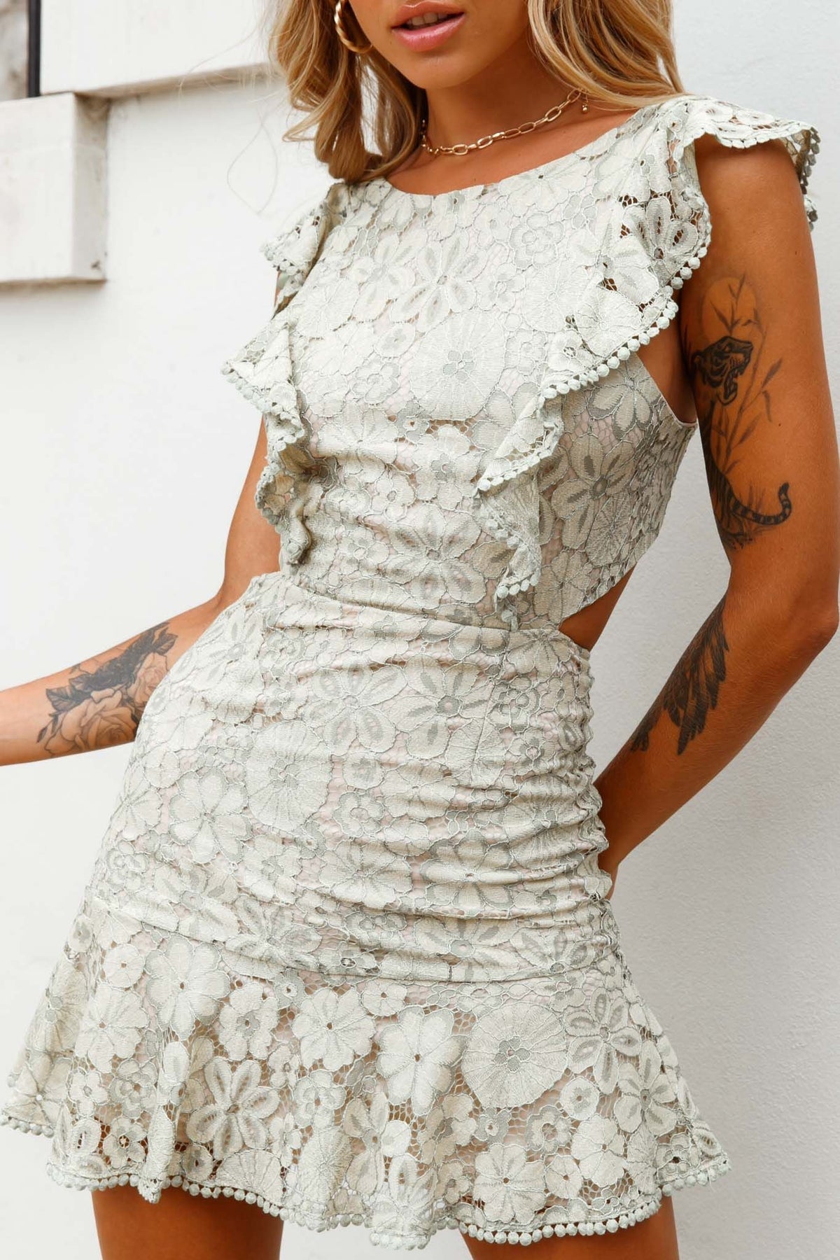 Jackie Pinafore Floral Lace Dress Beige/Olive