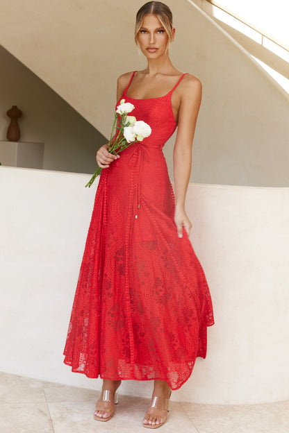 Palm Springs Lace Overlay Maxi Dress Red