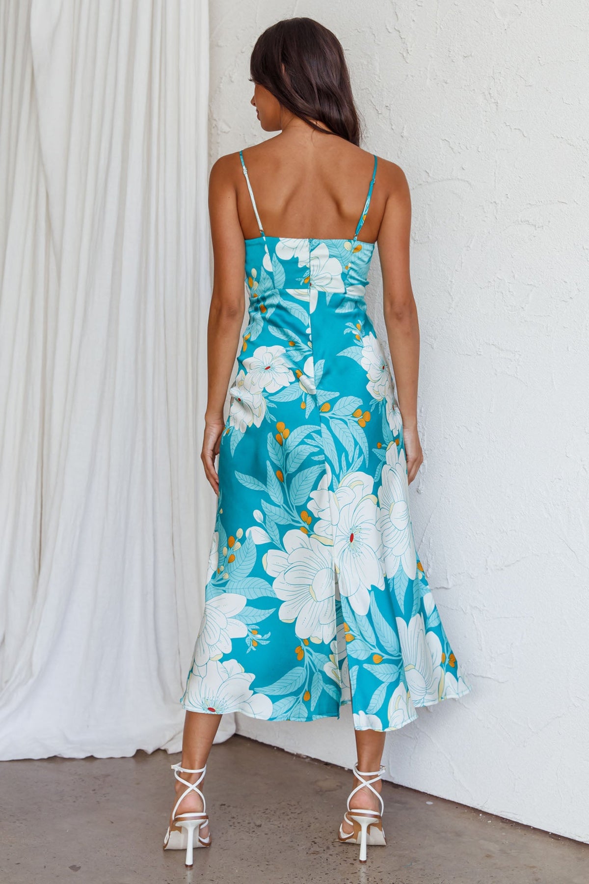 Infinity Pintuck Bust Midi Dress Flower Teal