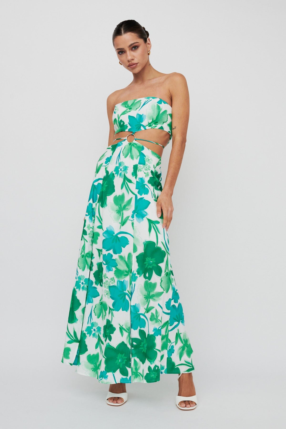Tuscan Summers Strapless Cut-Out Midi Dress Green