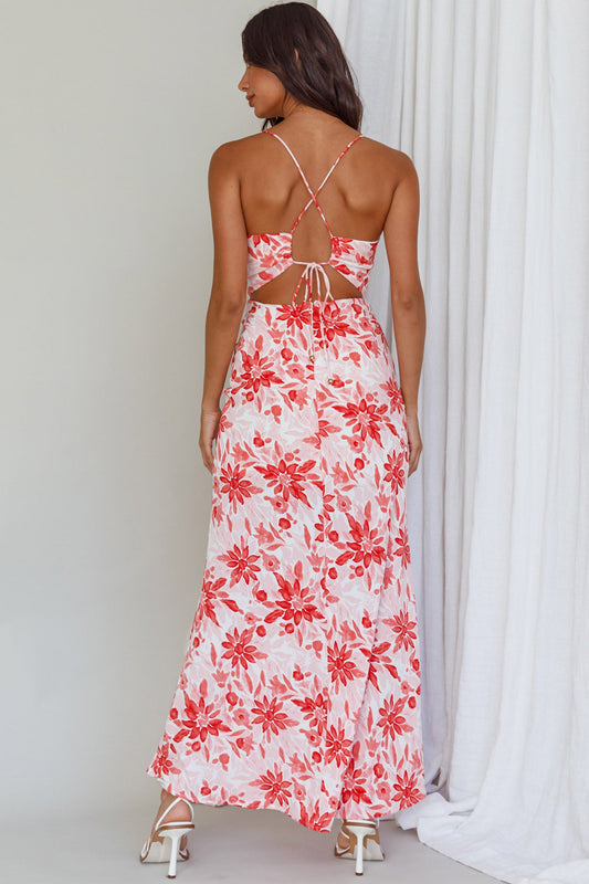 Janaina Tie-Up Back Maxi Dress Floral Red