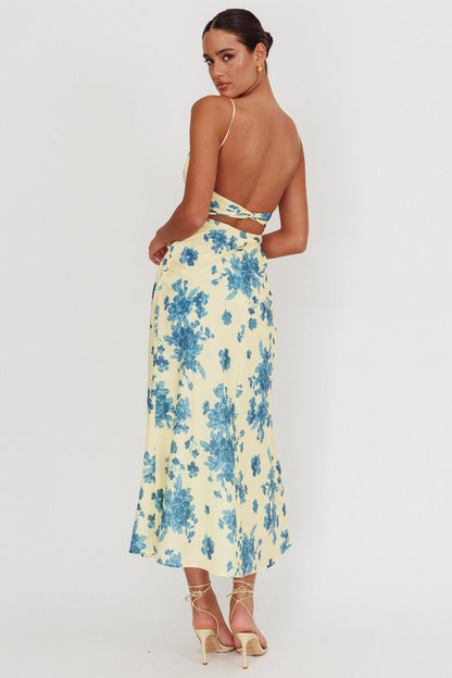 Nerida Low Back Twist Floral Maxi Dress Yellow