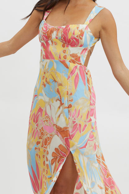 Casuarina Gathered Bust Midi Dress Blue