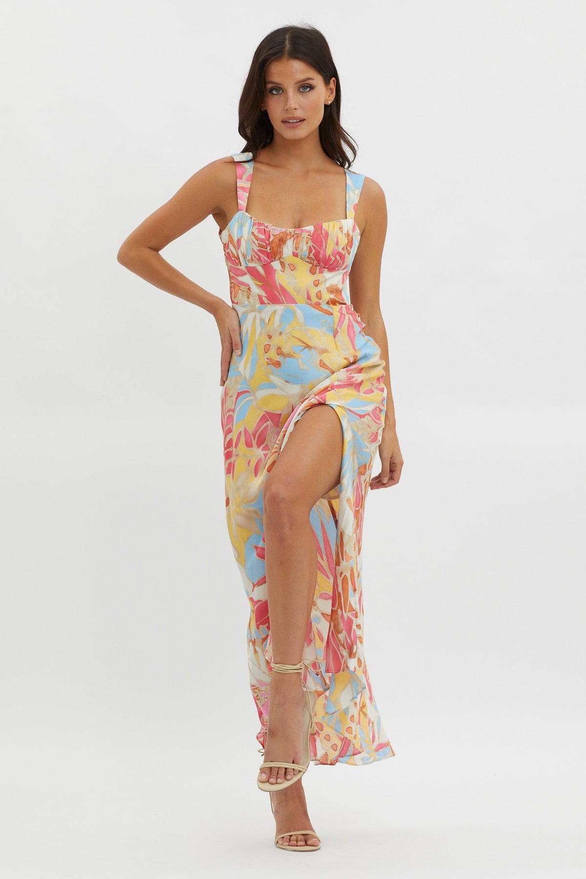 Casuarina Gathered Bust Midi Dress Blue