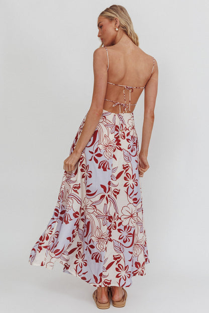 Echoes Tied Back A-Line Midi Dress Floral Lilac