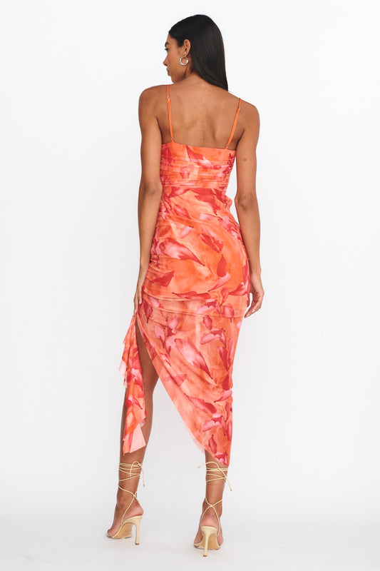 Your Destiny Ruched Asymmetrical Hem Dress Orange