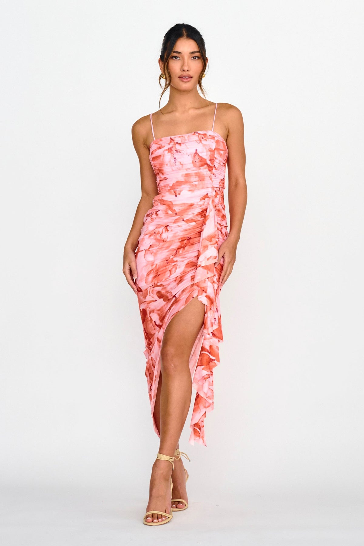 Your Destiny Ruched Asymmetrical Hem Dress Pink