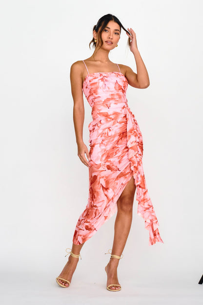 Your Destiny Ruched Asymmetrical Hem Dress Pink