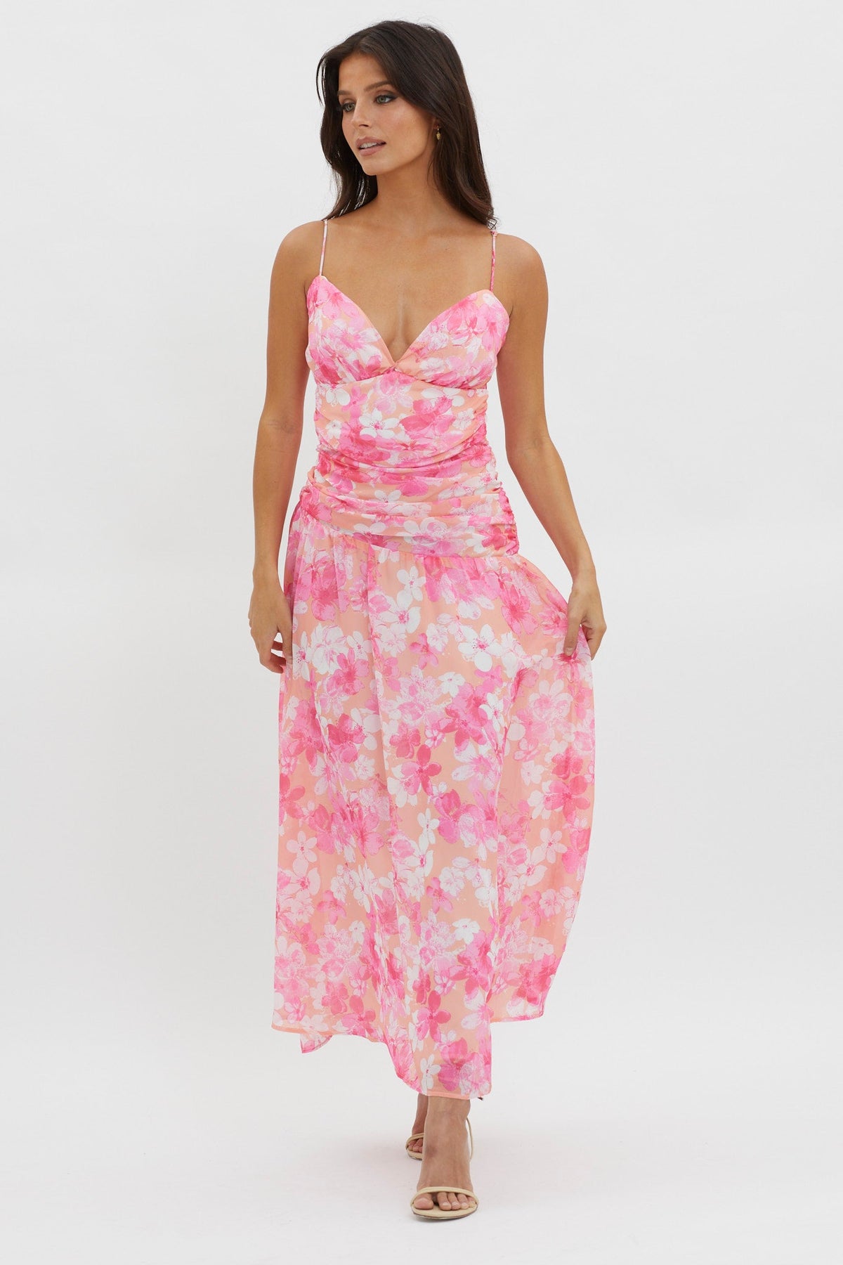 So Blessed Ruched Waist Maxi Dress Pink
