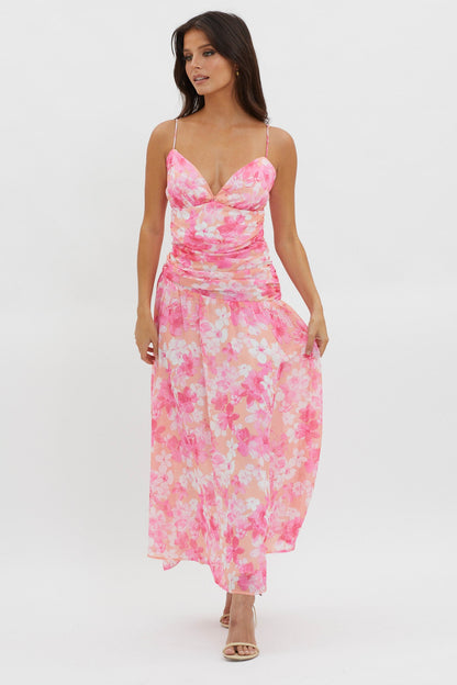 So Blessed Ruched Waist Maxi Dress Pink