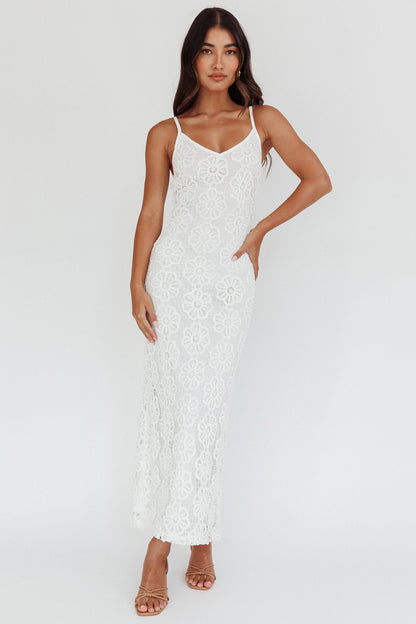 Spark Joy Floral Crochet Overlay Maxi Dress White
