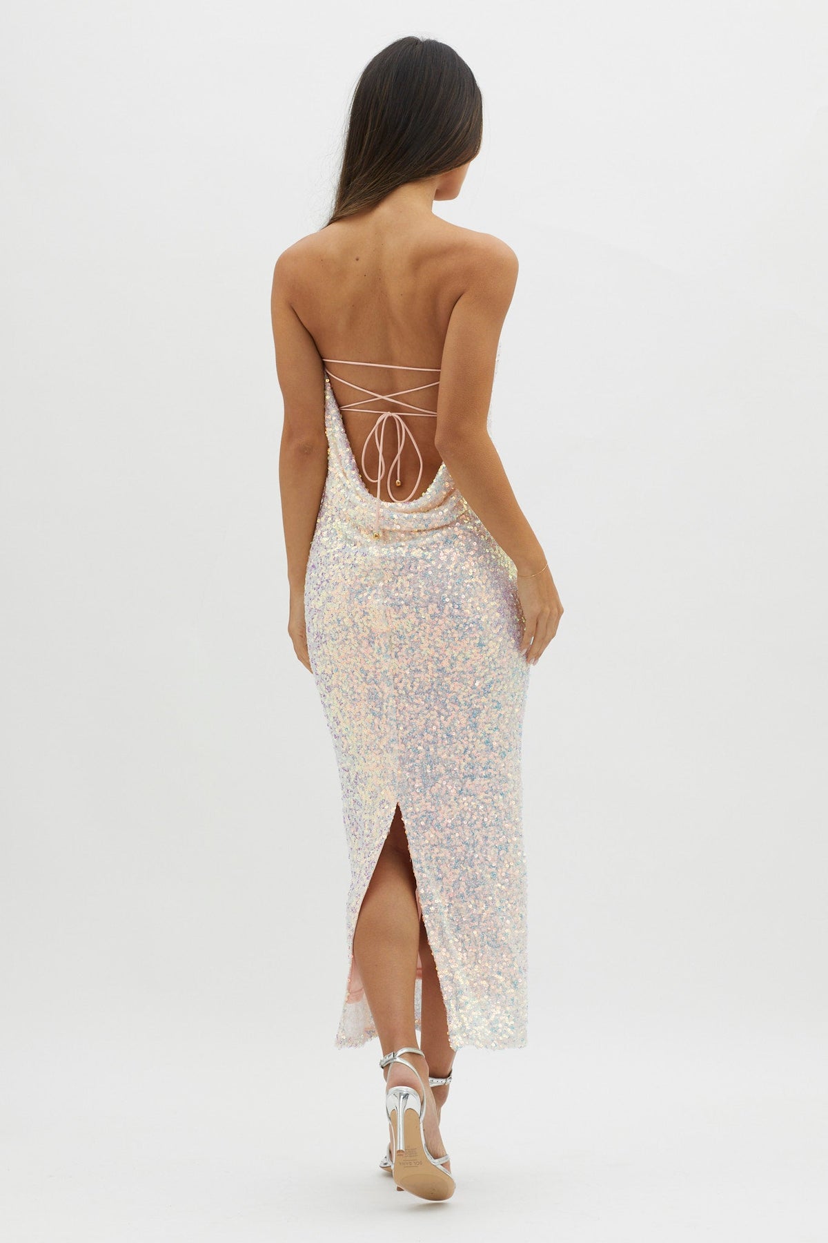 C'est Moi Sequin Laced Back Dress Pink