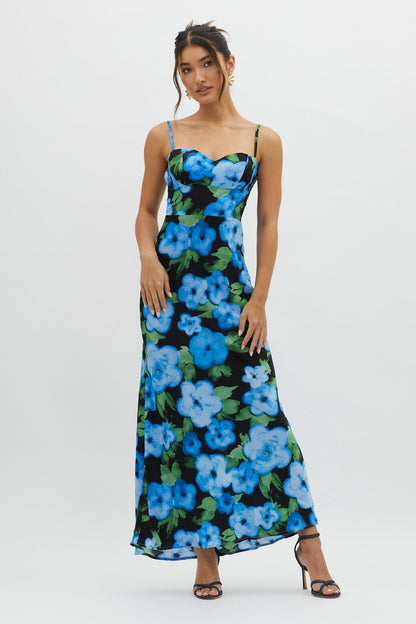 Kasha Low Back Maxi Dress Floral Blue