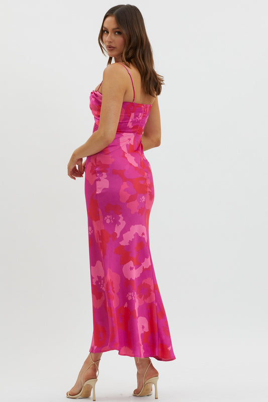 In A Daze Gathered Bust Midi Dress Pink