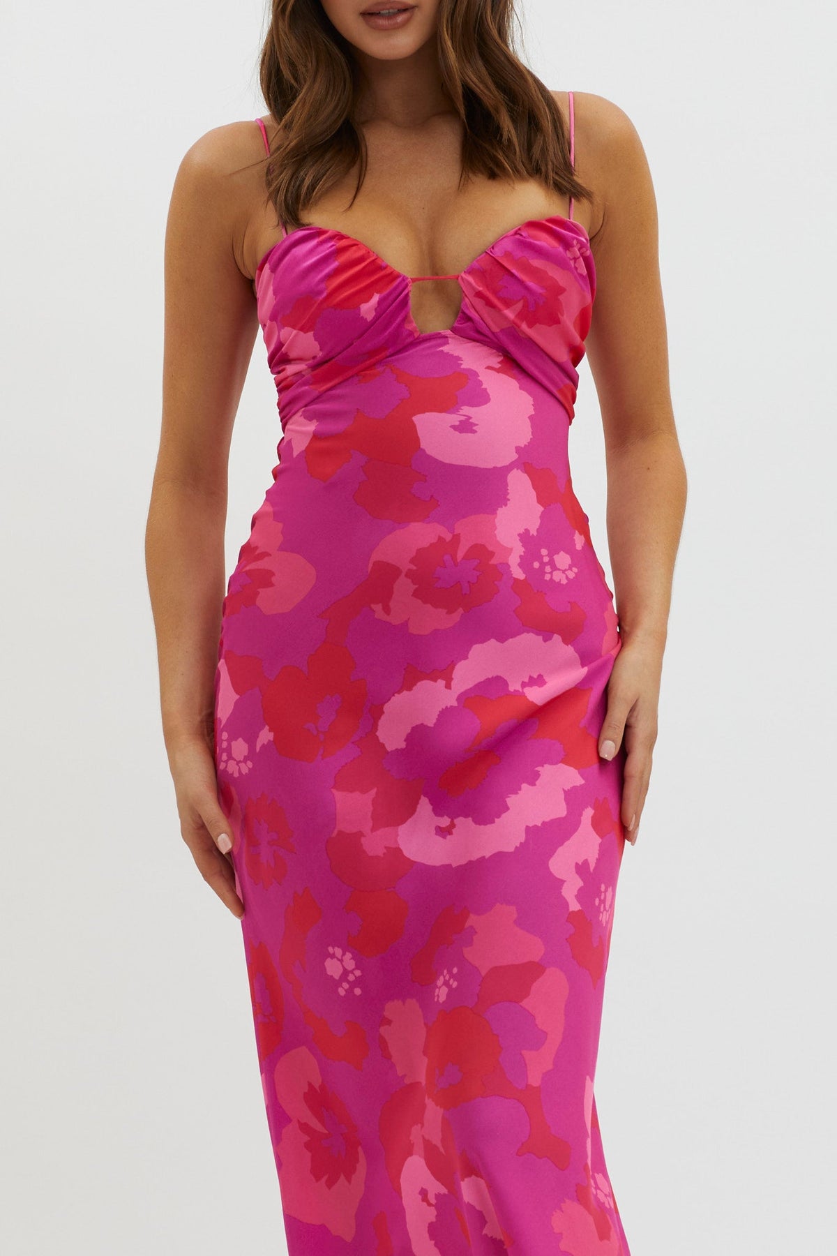 In A Daze Gathered Bust Midi Dress Pink