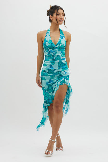 Get It Started Halterneck Ruffle Mini Dress Green