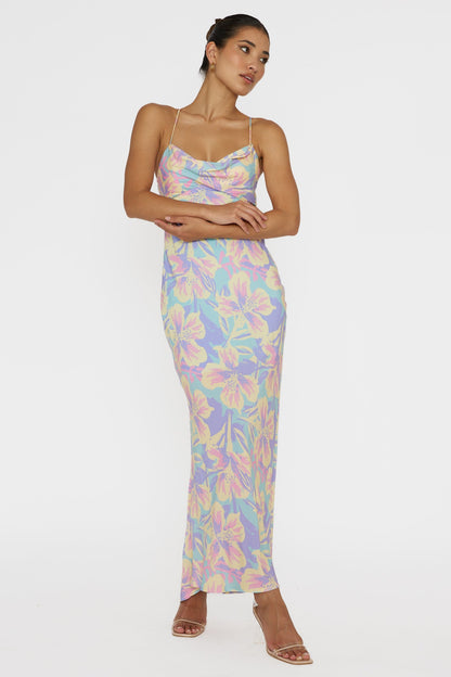Libby Scoop Back Maxi Dress Floral Blue