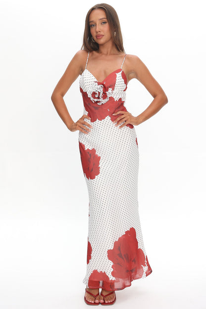 High Roller Rosette Maxi Dress Print White