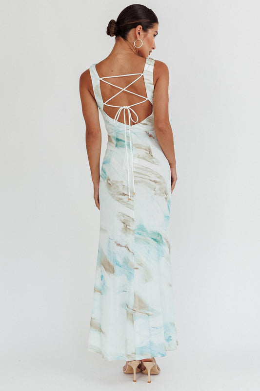 Jovelle Strappy Back Maxi Dress Marble Blue