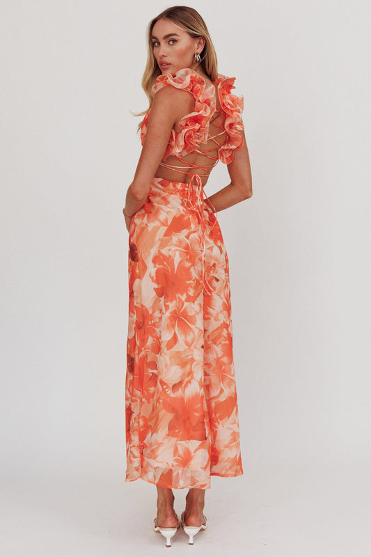 Madara Lace-Up Back Maxi Dress Orange