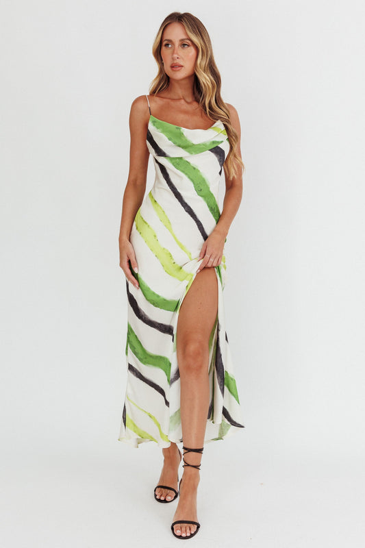 Blondine Cowl Bust Split Maxi Dress Green