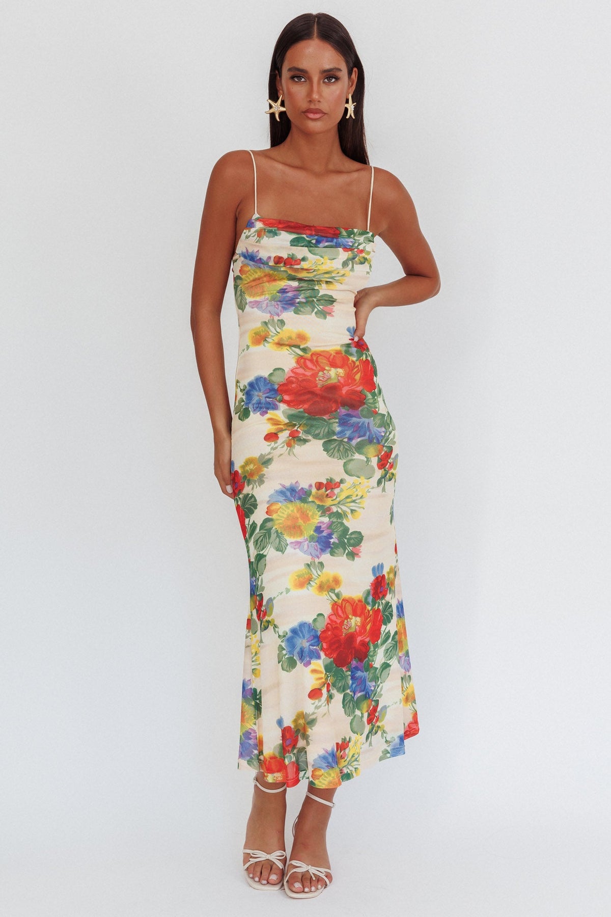 Days Ahead Mesh Overlay Maxi Dress Floral Pink