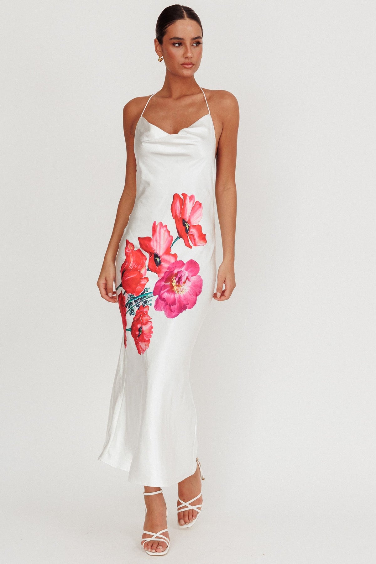 Seren Backless Cowl Neck Maxi Dress White