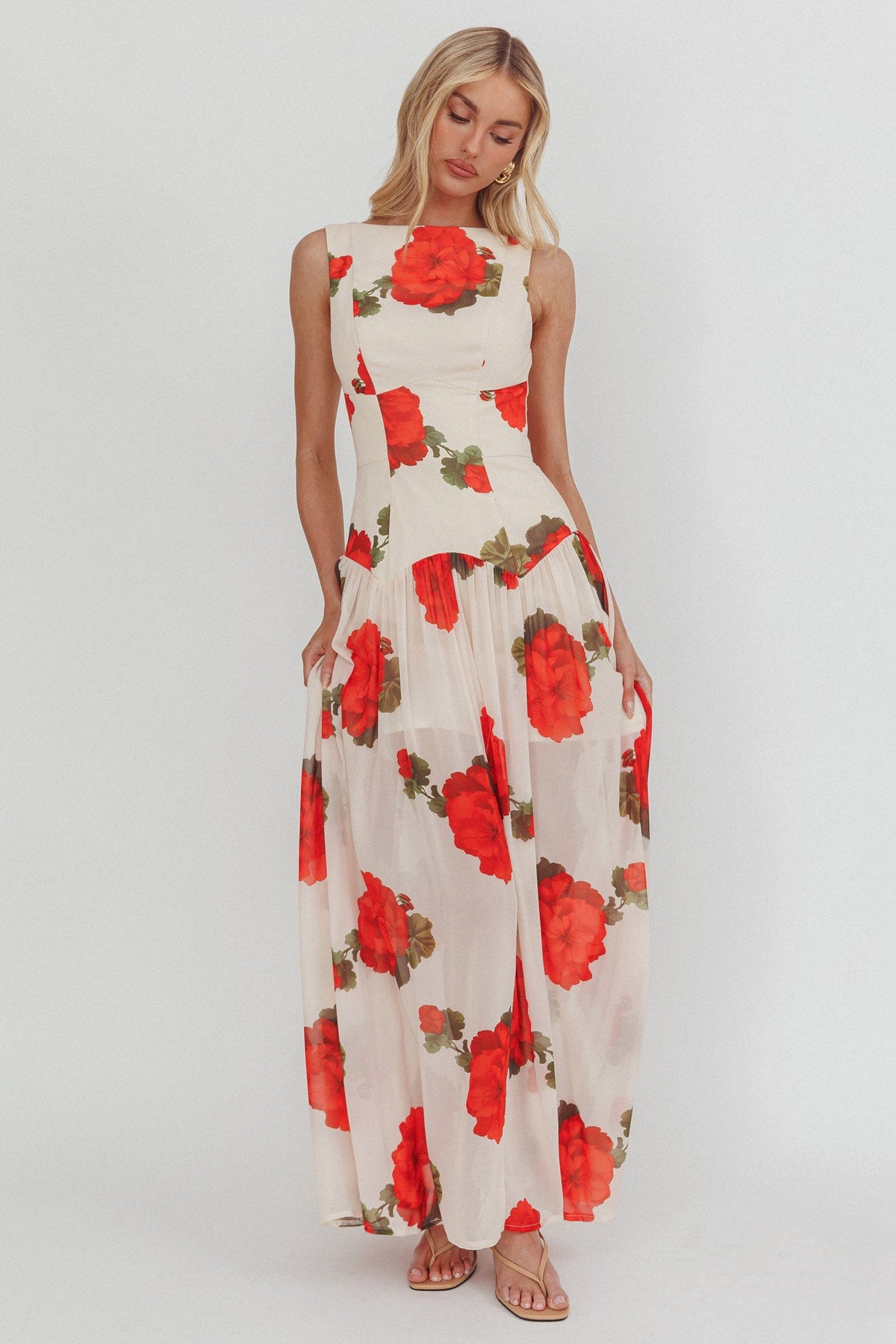 Opulent Low Back Maxi Dress Floral Rose