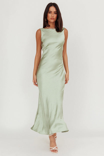Carmine Satin Sleeveless Maxi Dress Sage