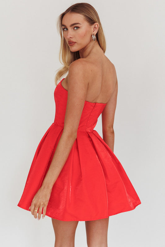 Loveless Strapless Flared Mini Dress Red