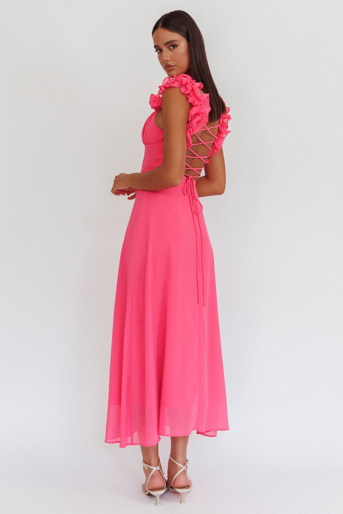 Eloquent Lace-Up Back Maxi Dress Hot Pink