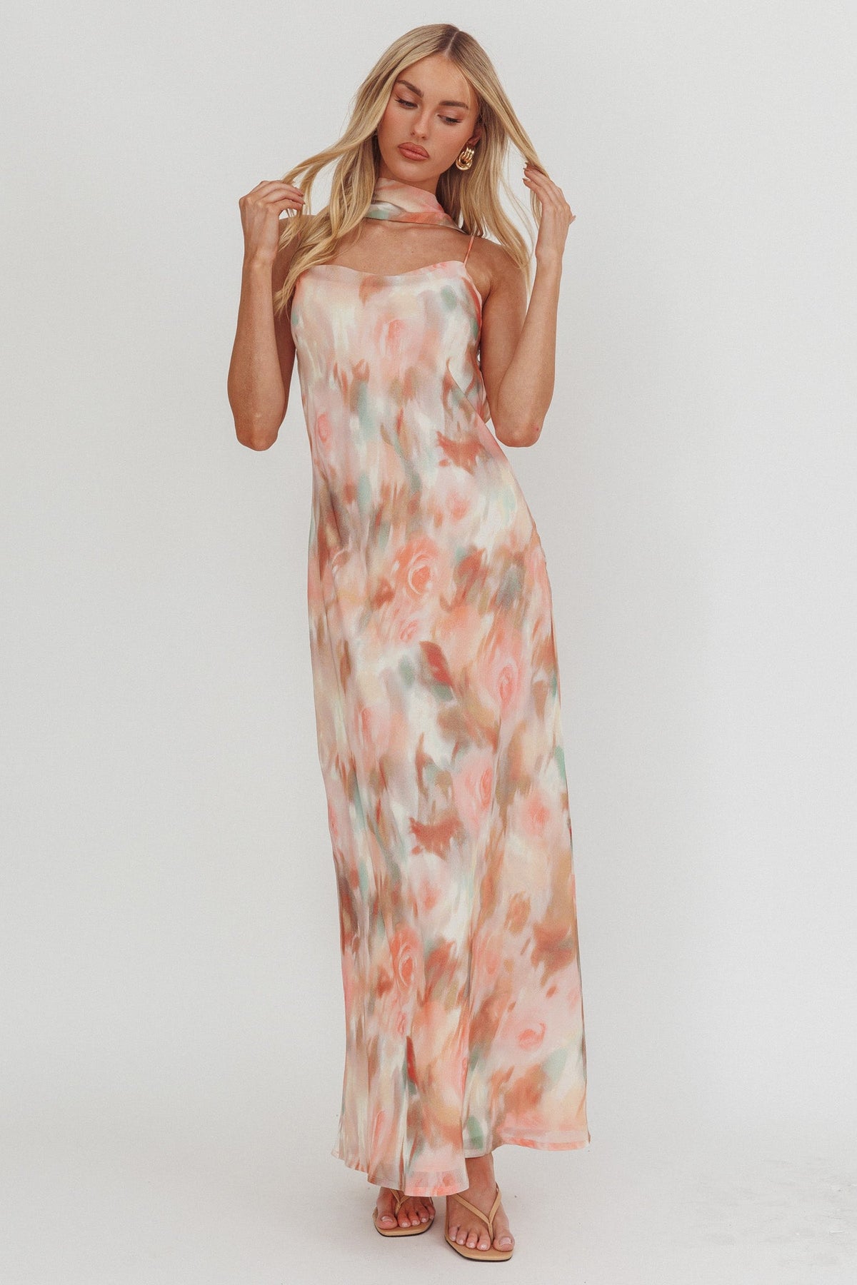 Helsi Cowl Back Maxi Dress Print Pink