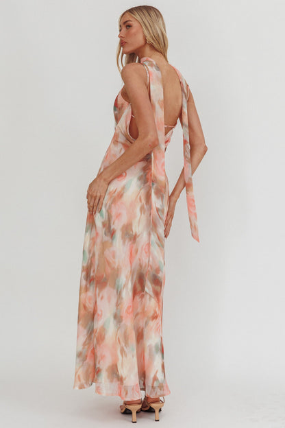 Helsi Cowl Back Maxi Dress Print Pink