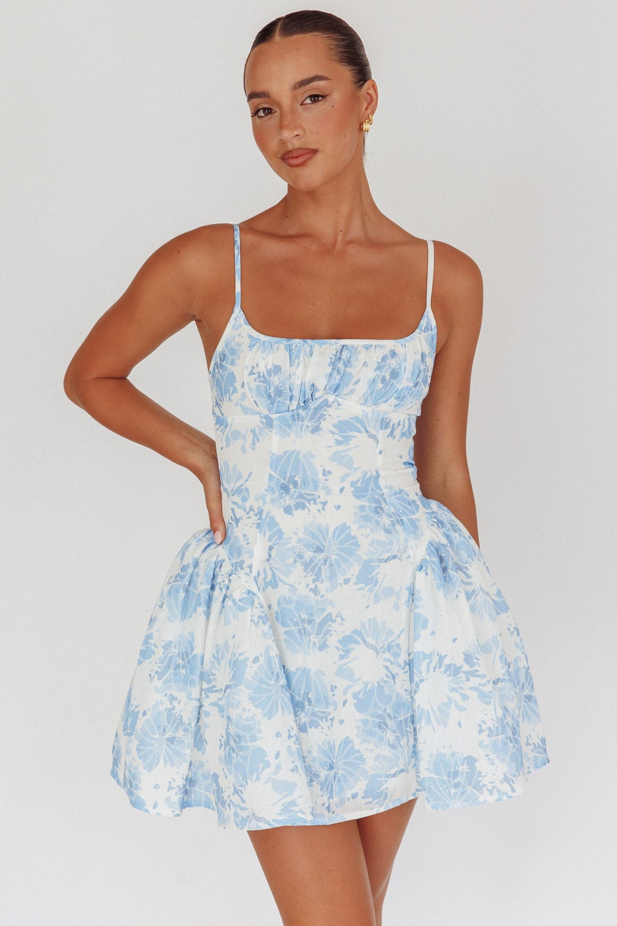 Courting Cami Strap Mini Dress Floral Blue