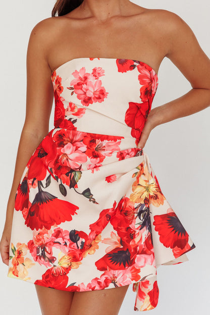 Minnesota Strapless Mini Dress Floral Red