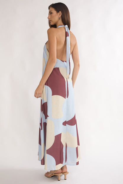 Mireille Backless Halter Maxi Dress Print Chocolate
