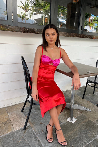 Brianna Midi Dress - Red/Pink