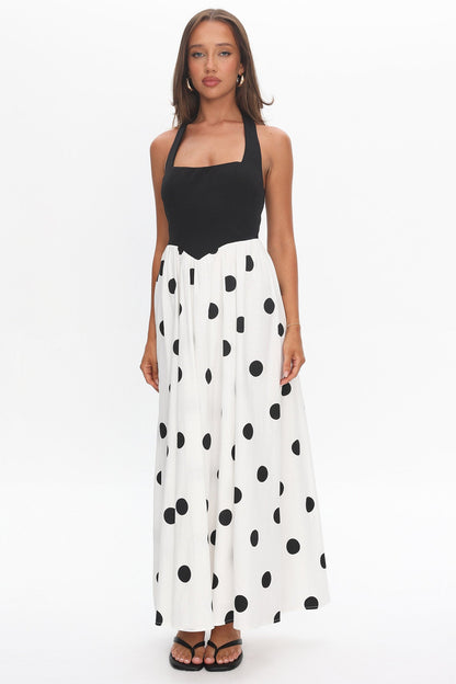 Get My Attention Halterneck Maxi Dress Polka Dot Black