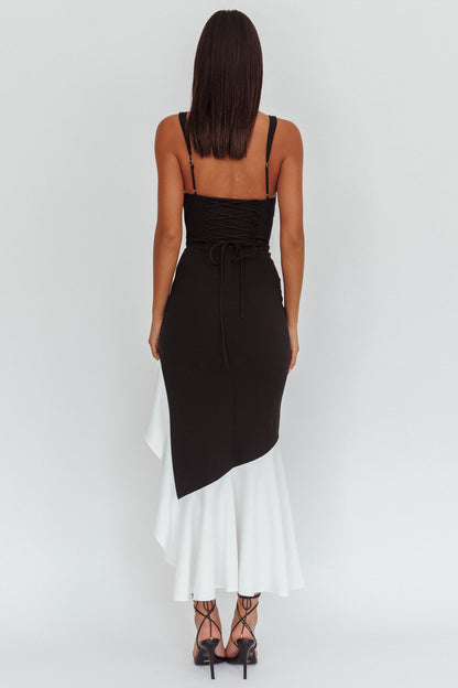 Delighted Asymmetric Hem Maxi Dress Contrast Black