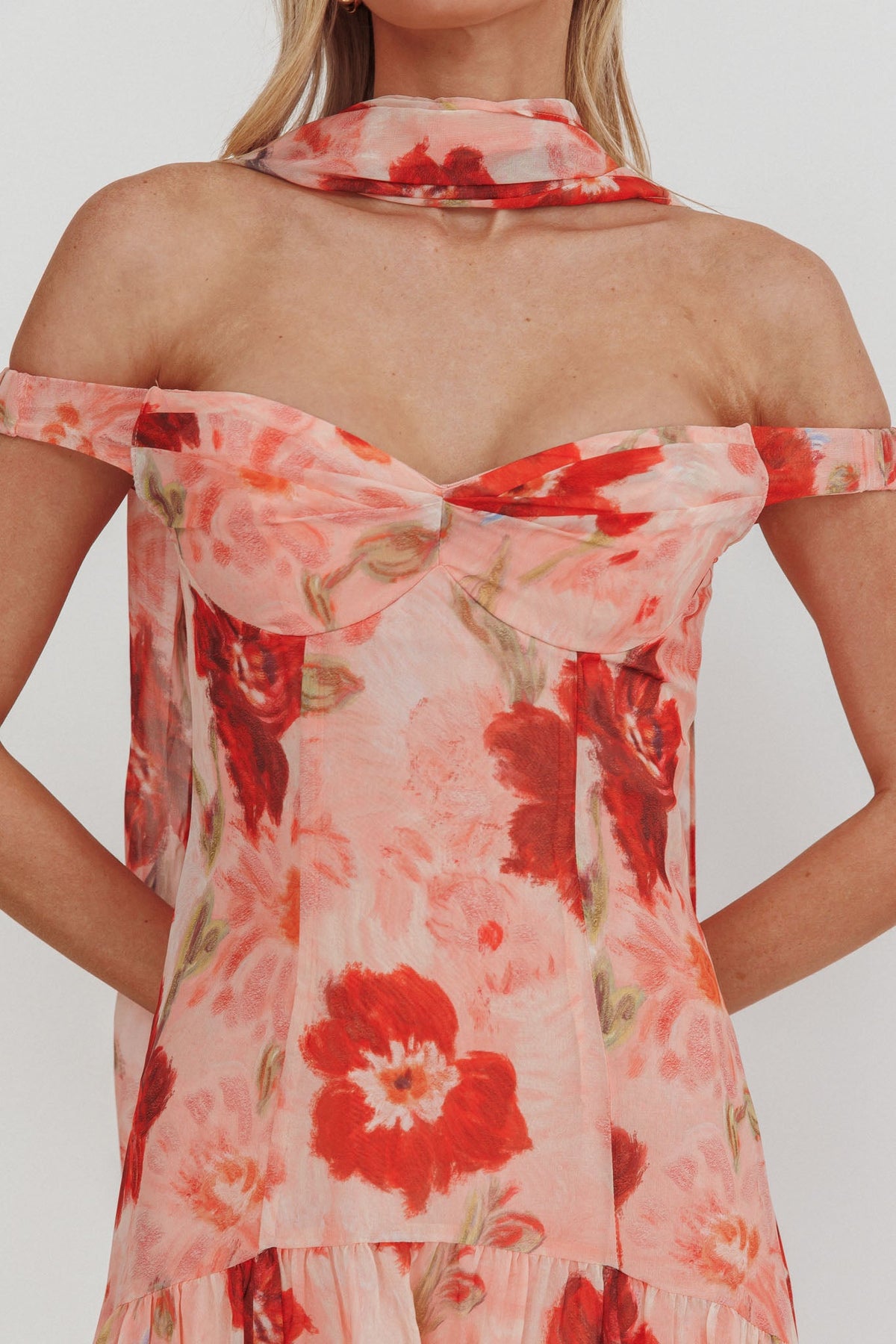 Kaycee Drop Waist Maxi Dress Floral Red