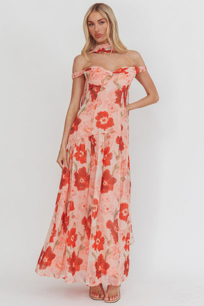 Kaycee Drop Waist Maxi Dress Floral Red