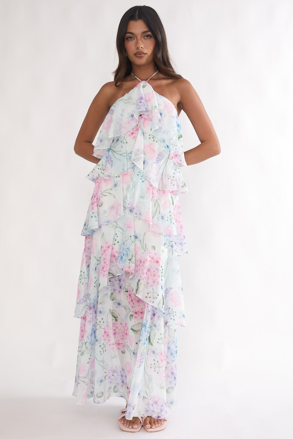 Darylyn Tiered Ruffle Maxi Dress Hydrangea Blue