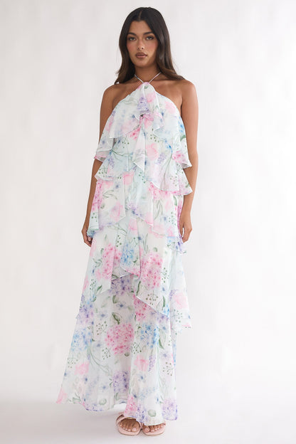 Darylyn Tiered Ruffle Maxi Dress Hydrangea Blue