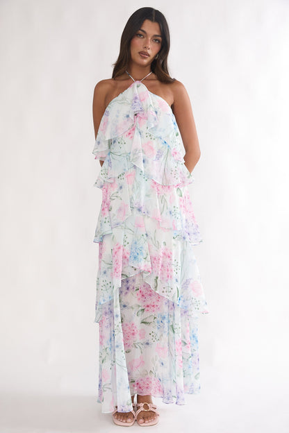 Darylyn Tiered Ruffle Maxi Dress Hydrangea Blue