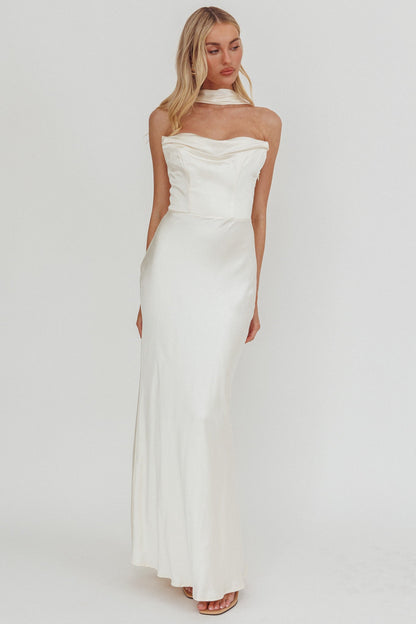 Navi Strapless Laced Back Maxi Dress Oyster